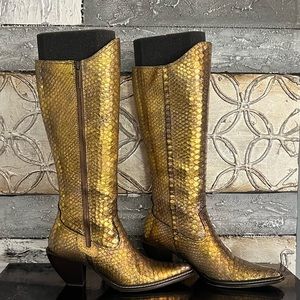 Donald J. Pliner Gold Signature Western Metallic Snake Leather New Boots size 6M
